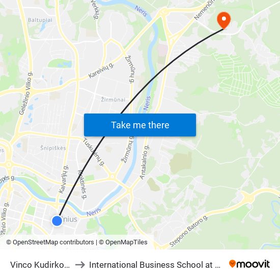 Vinco Kudirkos Aikštė to International Business School at Vilnius university map