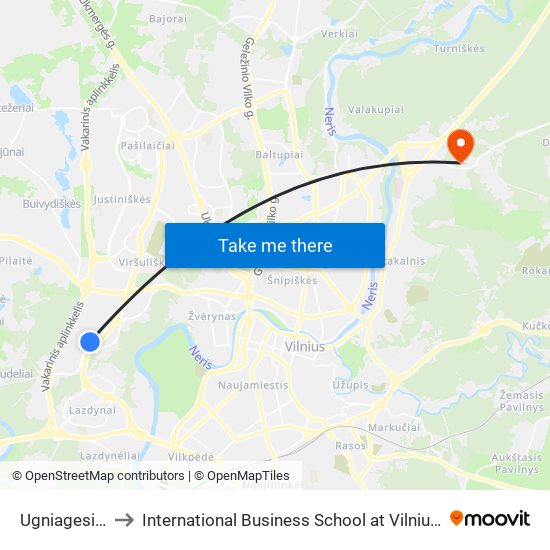 Ugniagesių St. to International Business School at Vilnius university map