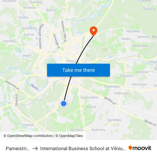 Pameistrių St. to International Business School at Vilnius university map