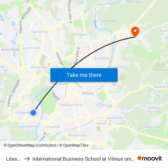 Litexpo to International Business School at Vilnius university map