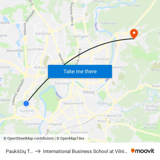 Paukščių Takas to International Business School at Vilnius university map