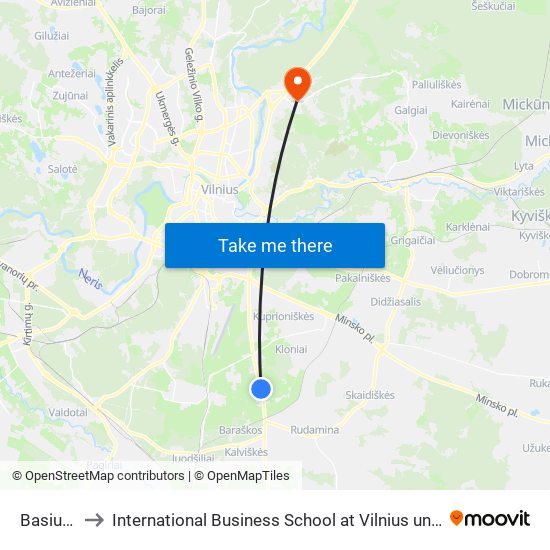 Basiukai to International Business School at Vilnius university map