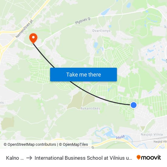 Kalno St. to International Business School at Vilnius university map