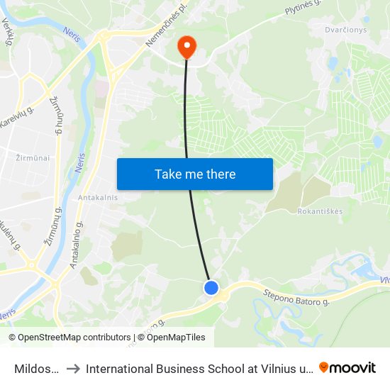 Mildos St. to International Business School at Vilnius university map