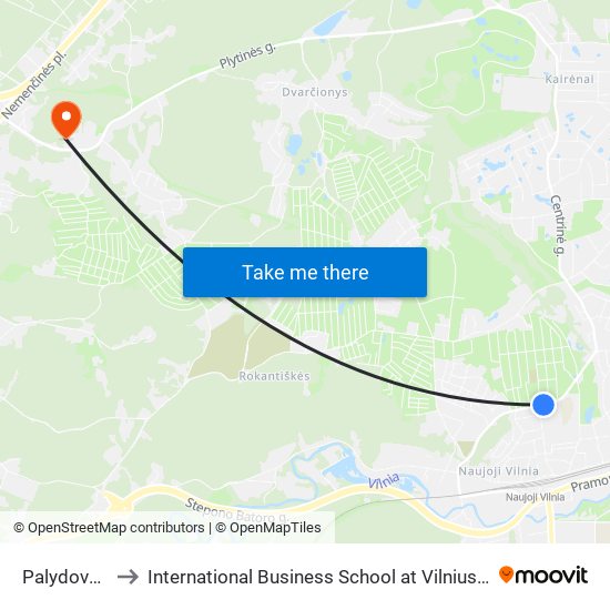 Palydovo St. to International Business School at Vilnius university map