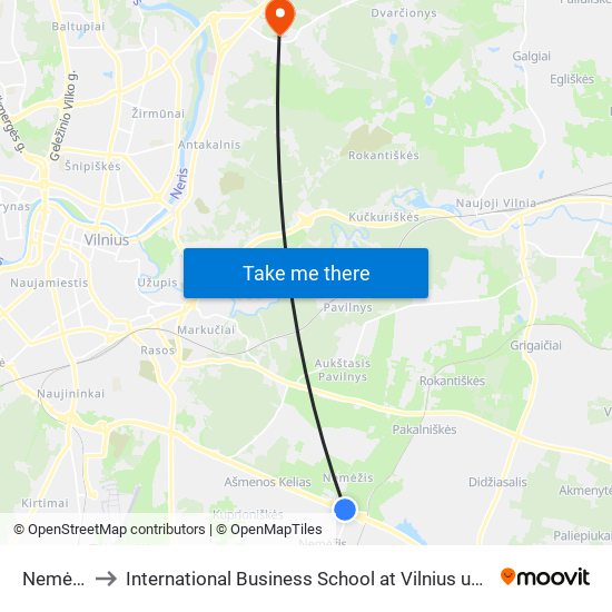 Nemėžis to International Business School at Vilnius university map