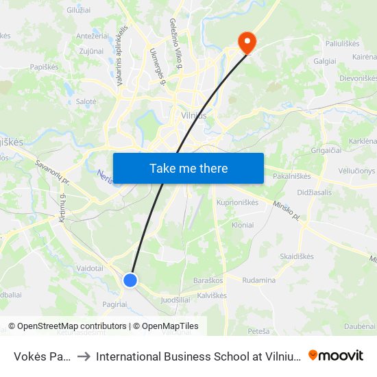 Vokės Parkas to International Business School at Vilnius university map