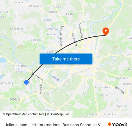 Juliaus Janonio St. to International Business School at Vilnius university map