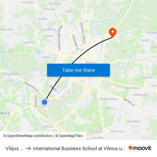 Vilijos St. to International Business School at Vilnius university map