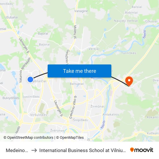 Medeinos St. to International Business School at Vilnius university map