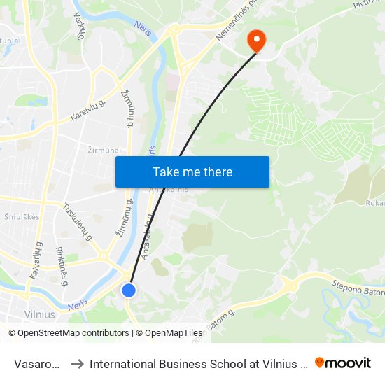 Vasaros St. to International Business School at Vilnius university map