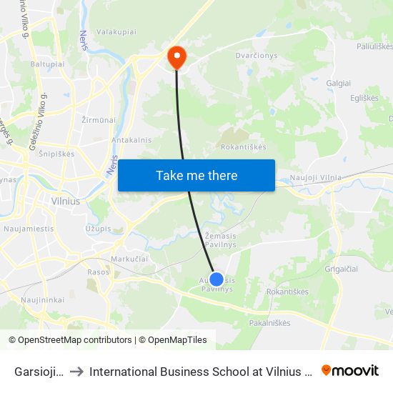 Garsioji St. to International Business School at Vilnius university map