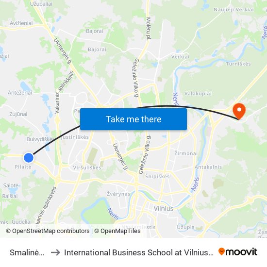 Smalinės St. to International Business School at Vilnius university map