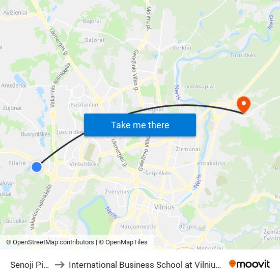 Senoji Pilaitė to International Business School at Vilnius university map
