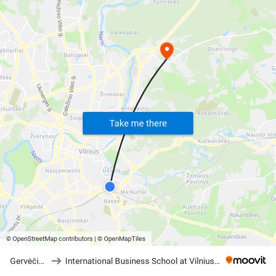 Gervėčių St. to International Business School at Vilnius university map