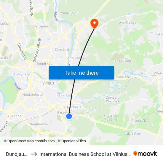 Dunojaus St. to International Business School at Vilnius university map