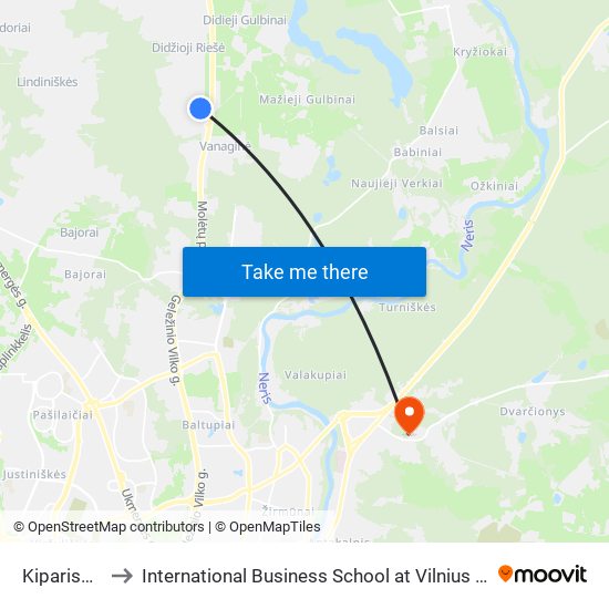 Kiparisų St. to International Business School at Vilnius university map