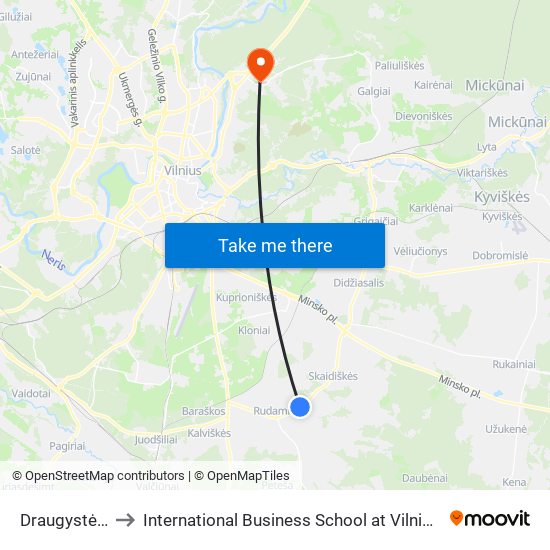 Draugystės St. to International Business School at Vilnius university map