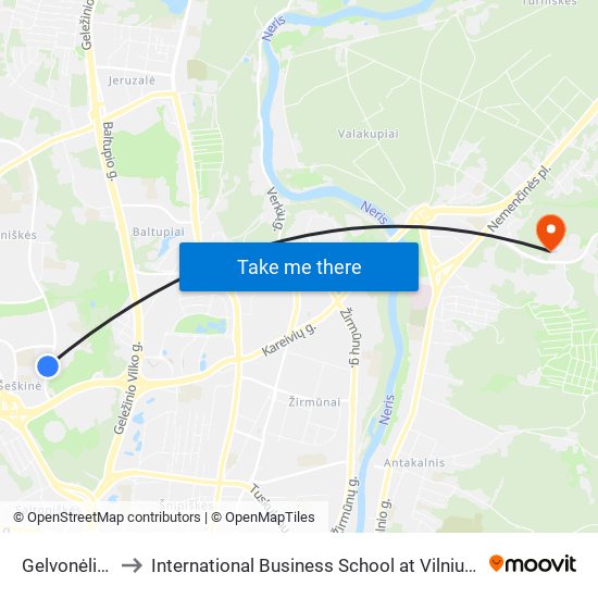 Gelvonėlio St. to International Business School at Vilnius university map