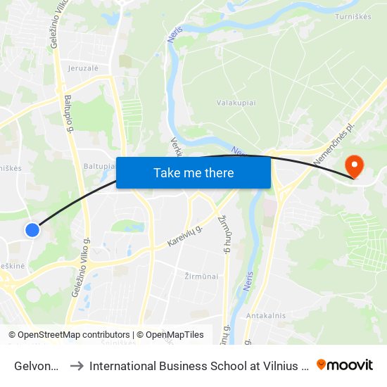 Gelvonų St. to International Business School at Vilnius university map