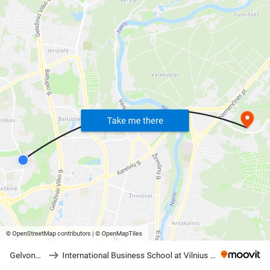 Gelvonų St. to International Business School at Vilnius university map