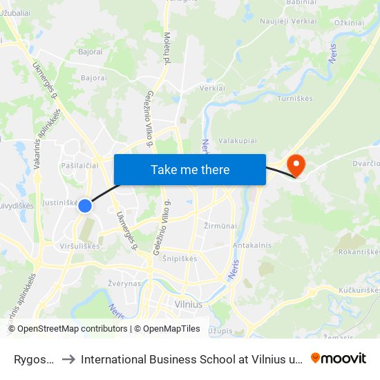 Rygos St. to International Business School at Vilnius university map