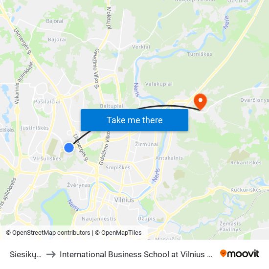 Siesikų St. to International Business School at Vilnius university map