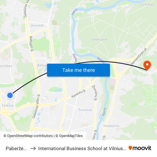 Paberžės St. to International Business School at Vilnius university map