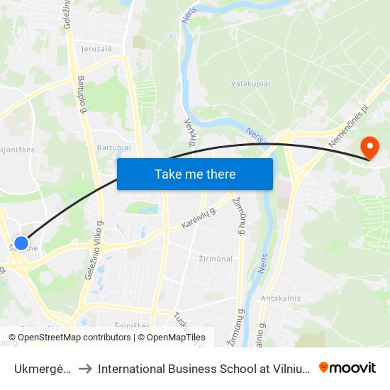 Ukmergės St. to International Business School at Vilnius university map