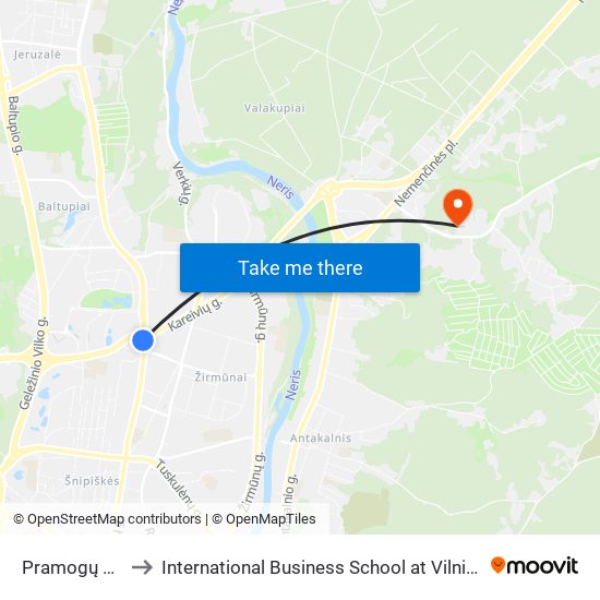 Pramogų Arena to International Business School at Vilnius university map