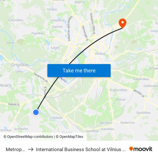 Metropolis to International Business School at Vilnius university map