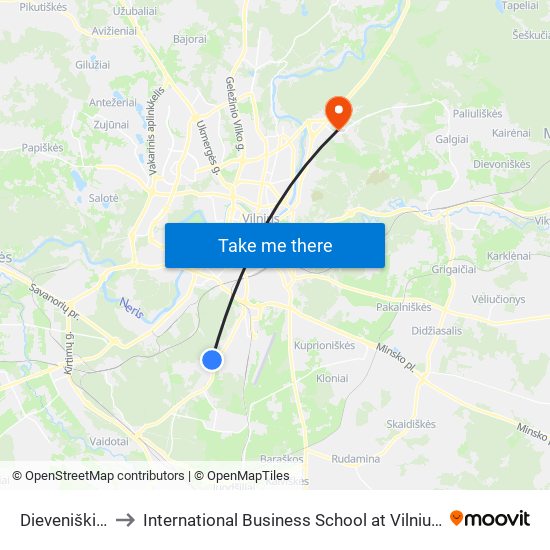 Dieveniškių St. to International Business School at Vilnius university map