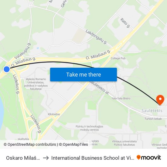 Oskaro Milašiaus St. to International Business School at Vilnius university map