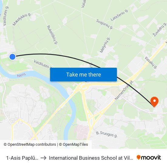 1-Asis Paplūdimys to International Business School at Vilnius university map