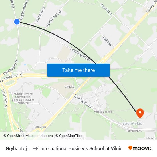 Grybautojų St. to International Business School at Vilnius university map