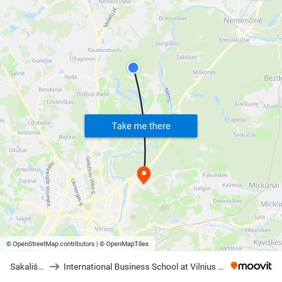 Sakališkės to International Business School at Vilnius university map