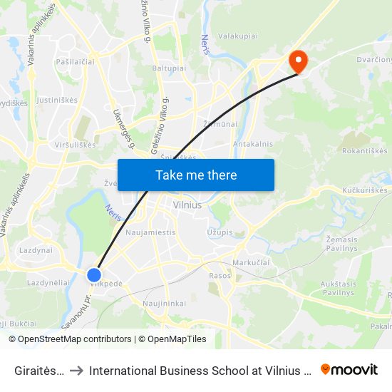 Giraitės St. to International Business School at Vilnius university map