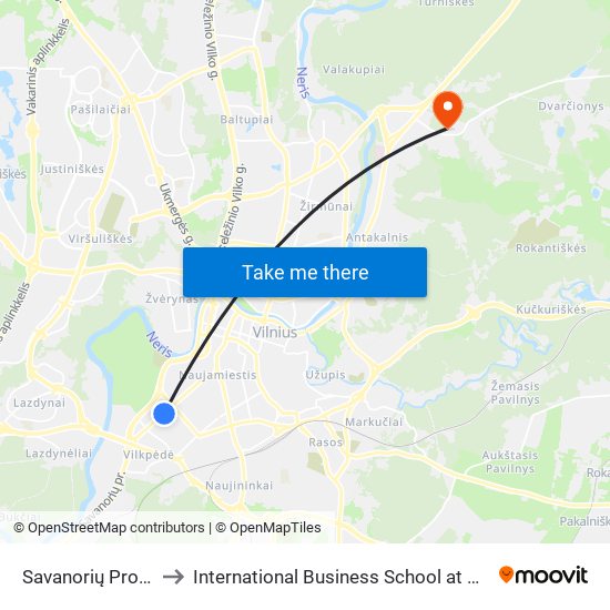 Savanorių Prospektas to International Business School at Vilnius university map