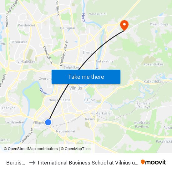 Burbiškės to International Business School at Vilnius university map