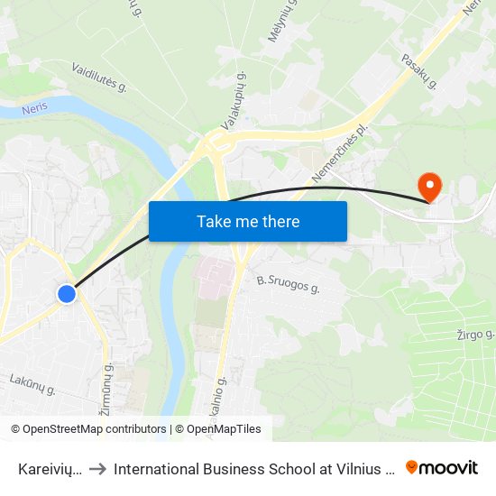 Kareivių St. to International Business School at Vilnius university map