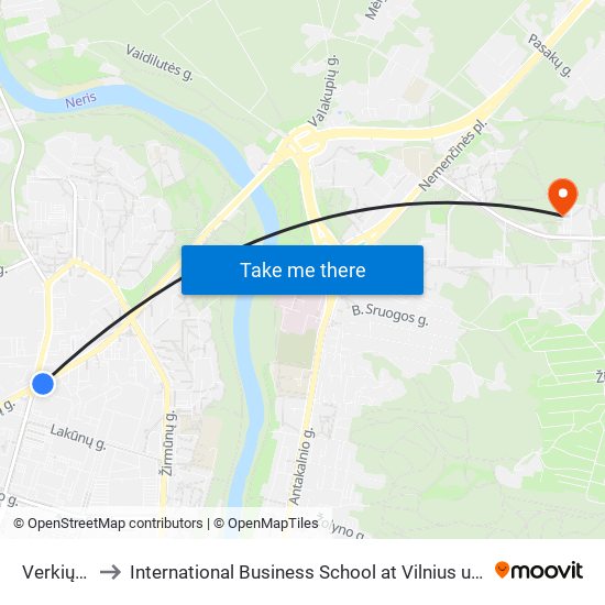 Verkių St. to International Business School at Vilnius university map