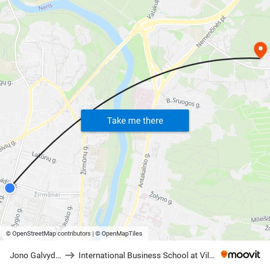 Jono Galvydžio St. to International Business School at Vilnius university map