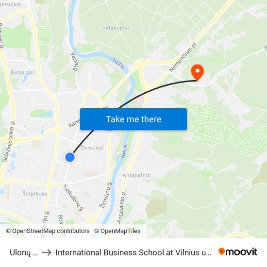 Ulonų St. to International Business School at Vilnius university map