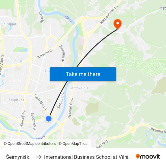 Šeimyniškių St. to International Business School at Vilnius university map