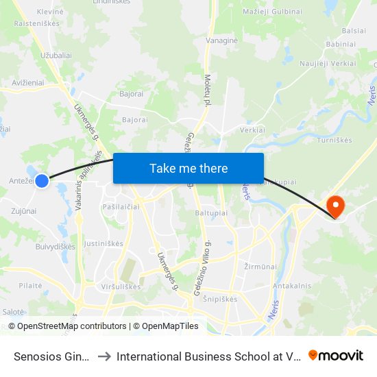 Senosios Gineitiškės to International Business School at Vilnius university map