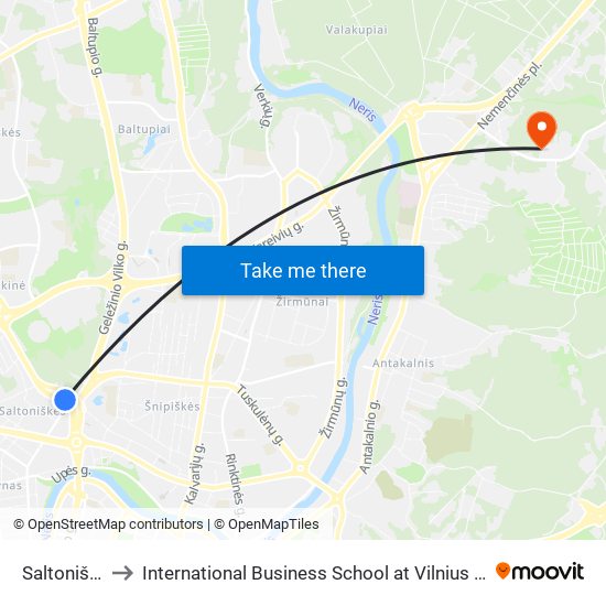 Saltoniškės to International Business School at Vilnius university map