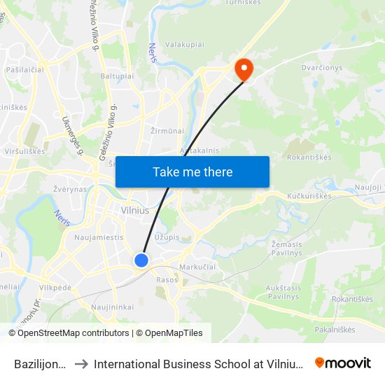 Bazilijonų St. to International Business School at Vilnius university map
