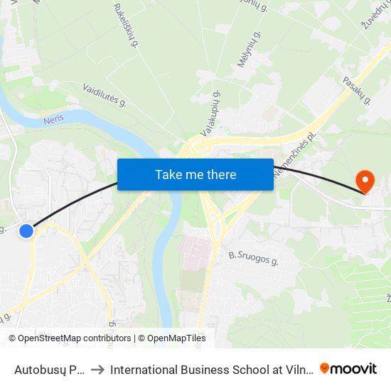 Autobusų Parkas to International Business School at Vilnius university map