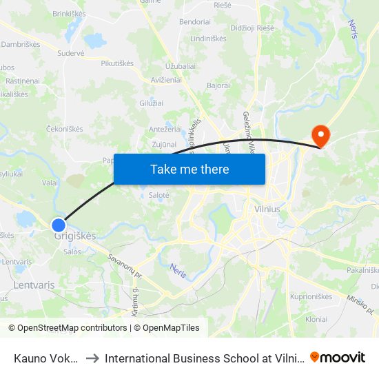 Kauno Vokės St. to International Business School at Vilnius university map