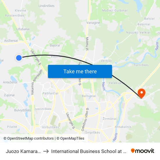 Juozo Kamarausko St. to International Business School at Vilnius university map